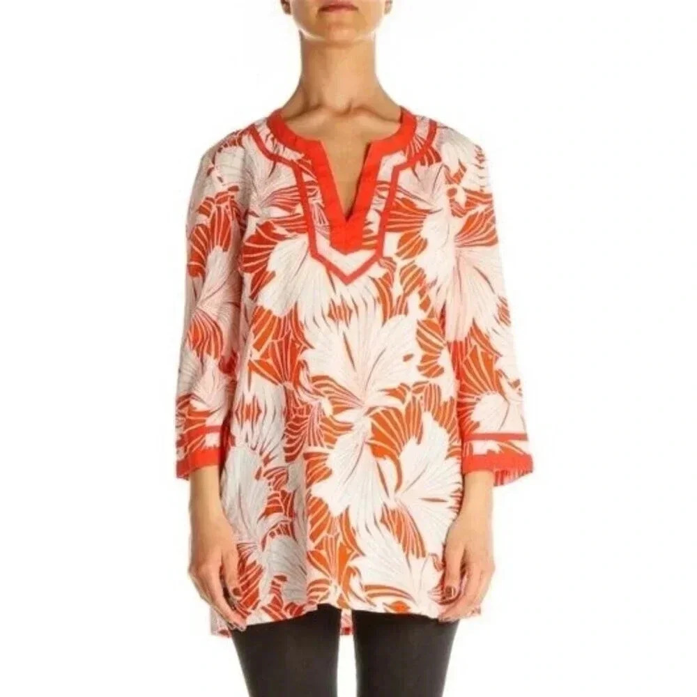 J. Crew Orange Floral Tropical Tunic Blouse S